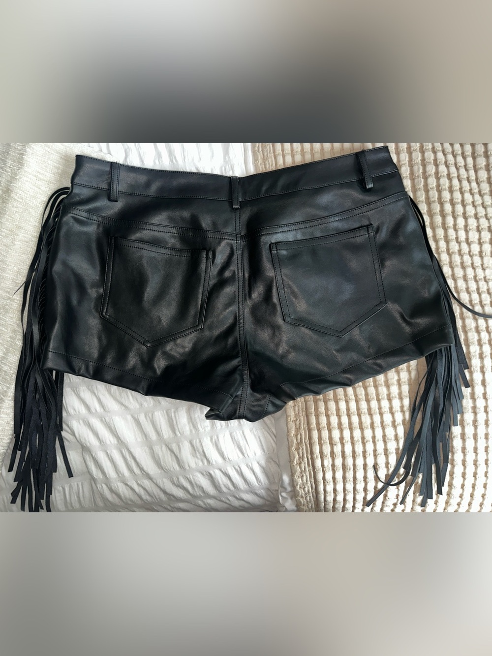 12th Tribe Faux Leather Shorts Size Large L Tassels Cowgirl concert 1” inseam - Picture 4 of 7
